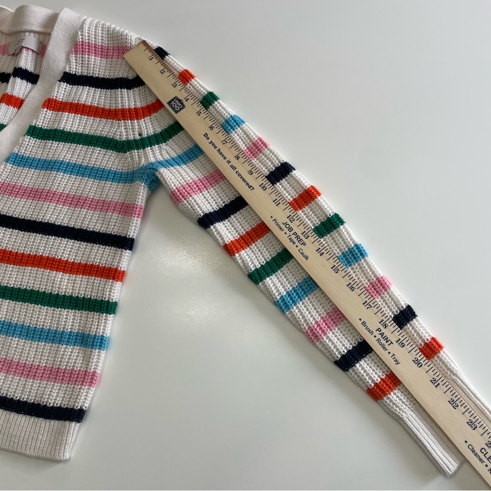 LOFT Summer Striped V-Neck Button Down Cardigan with Multi-Color Stripes, size M - Picture 8 of 10